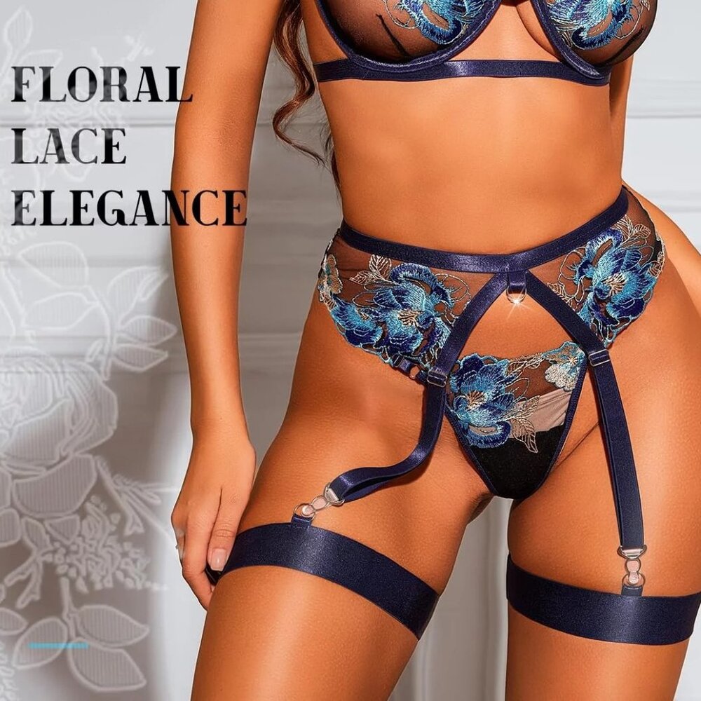 RSLOVE  Meticulously embroidered floral lace Satin Garderbelt